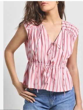 NEW Derek Lam 10 Crosby Caroline striped double-tie top Sz L